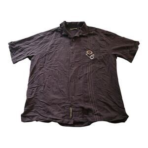 Cubavera Button Up Shirt Men Size L Brown Embossed Short Sleeve Pocket